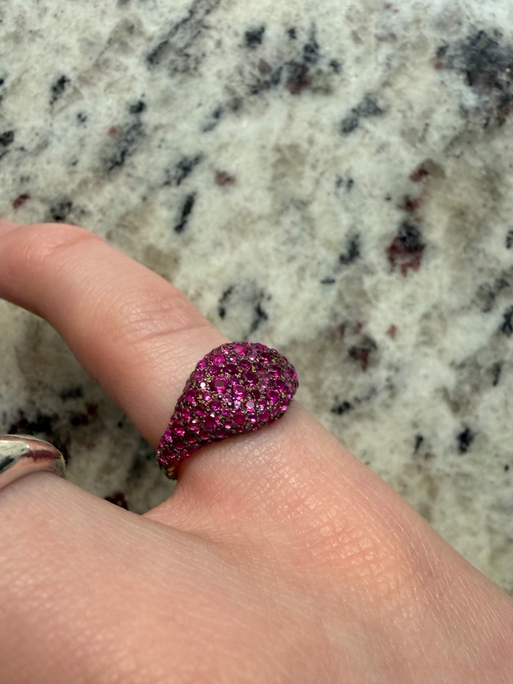 Sterling Silver Pink Pave Signet Pinky Ring